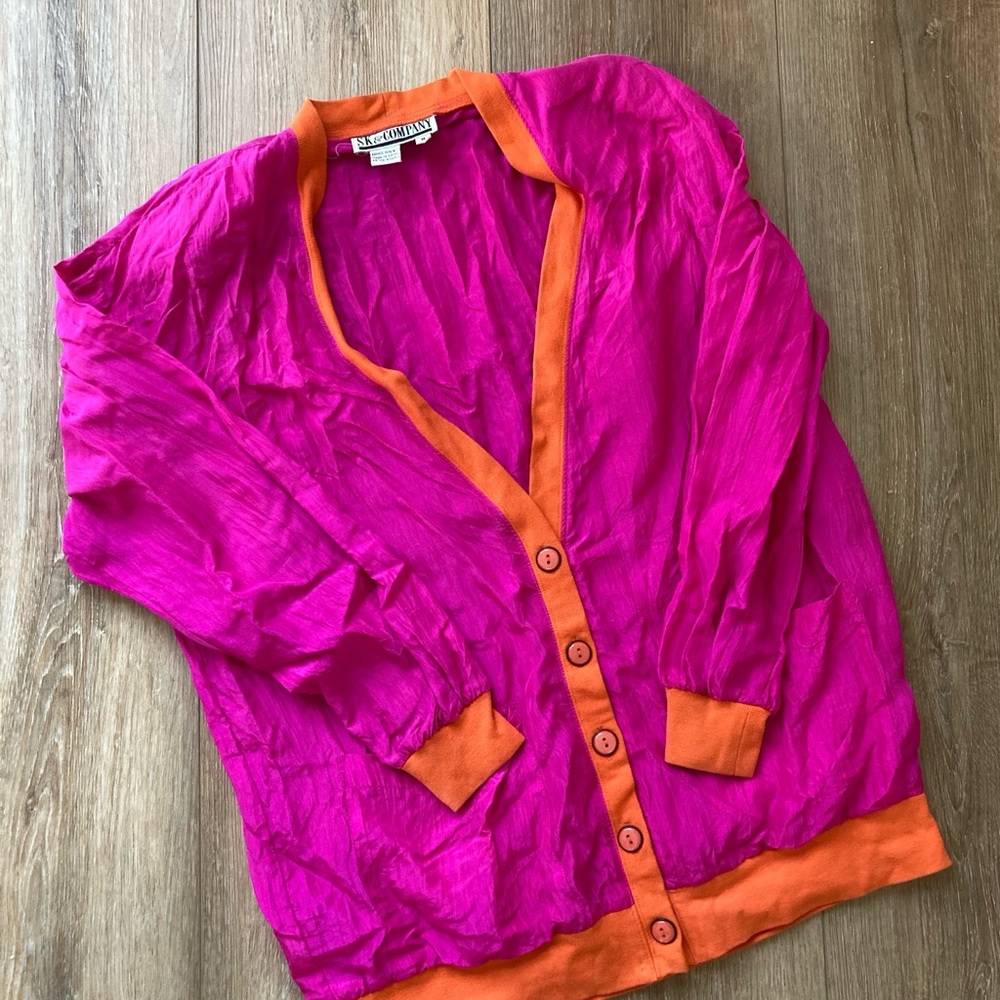 Vintage 100% Silk Stunning Magenta and Orange Cardigan